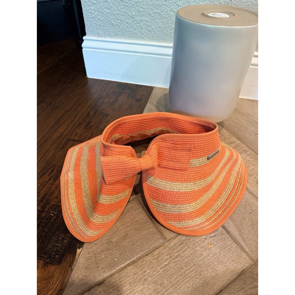 San Diego Hat Company Womens OS Orange Stripe Wide Brim Sun Visor Bow Packable